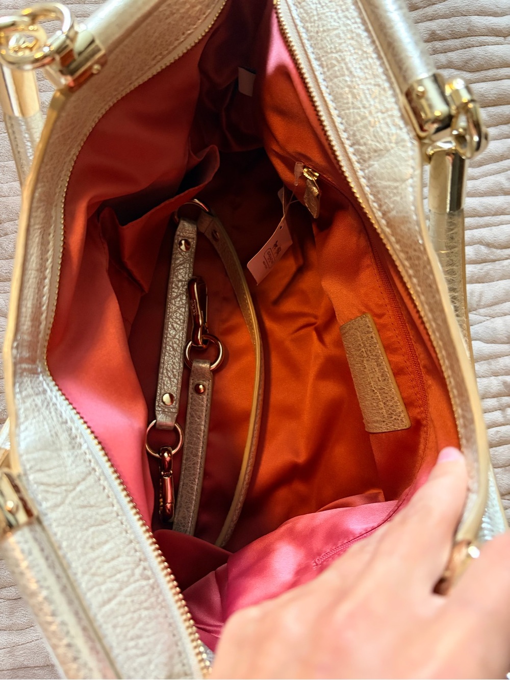 Coach Cream Snakeskin-Texture Shoulder Bag with Gold Hardware Accents - Picture 7 of 7